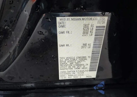 2016 Nissan Altima 2.5/2.5 S/2.5 Sl/2.5 Sr/2.5 Sv z USA, uszkodzony, nr VIN 1N4AL3AP3GN356020